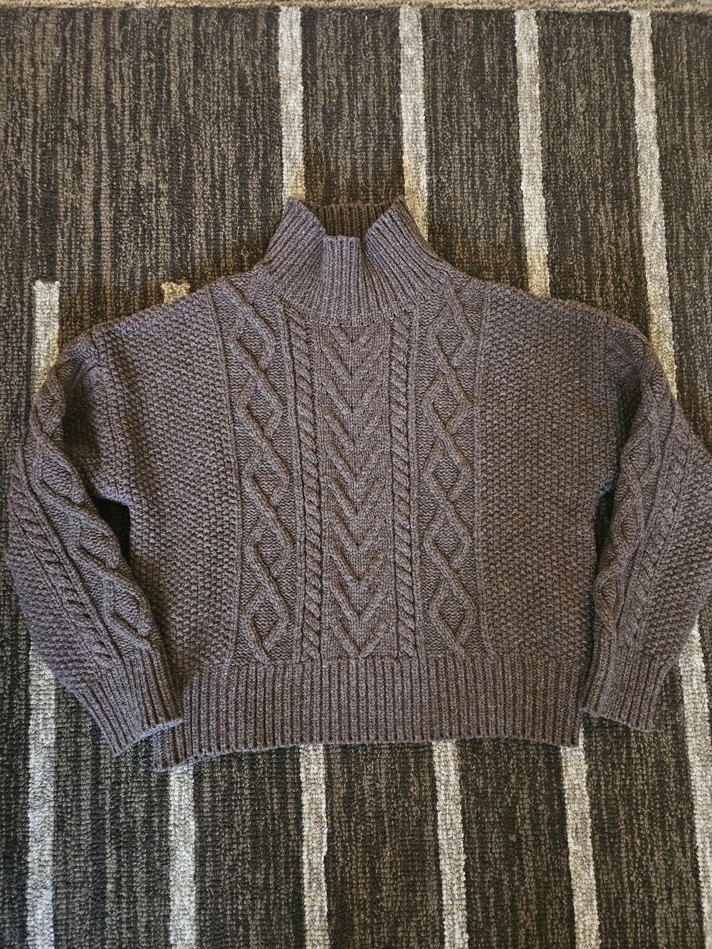L'Envers Gwendaelle Merino Wool Cable-Knit Turtleneck Sweater in Chocolate
